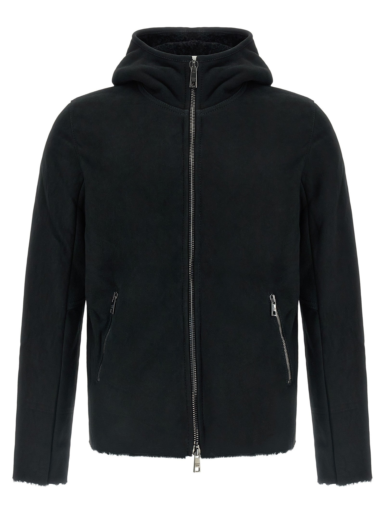 Giorgio Brato Velour Leather Hoodie Black
