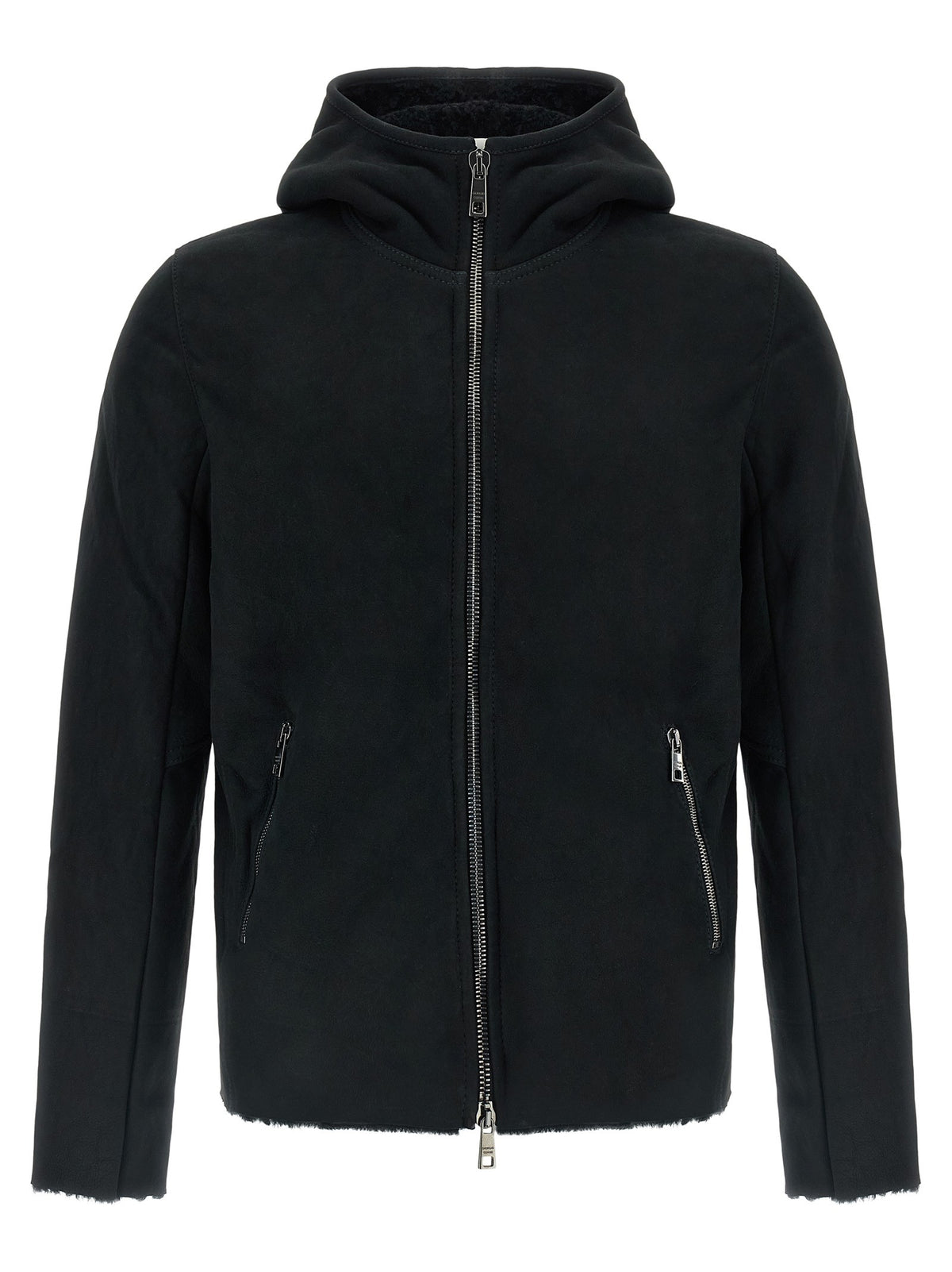 Giorgio Brato Velour Leather Hoodie Black