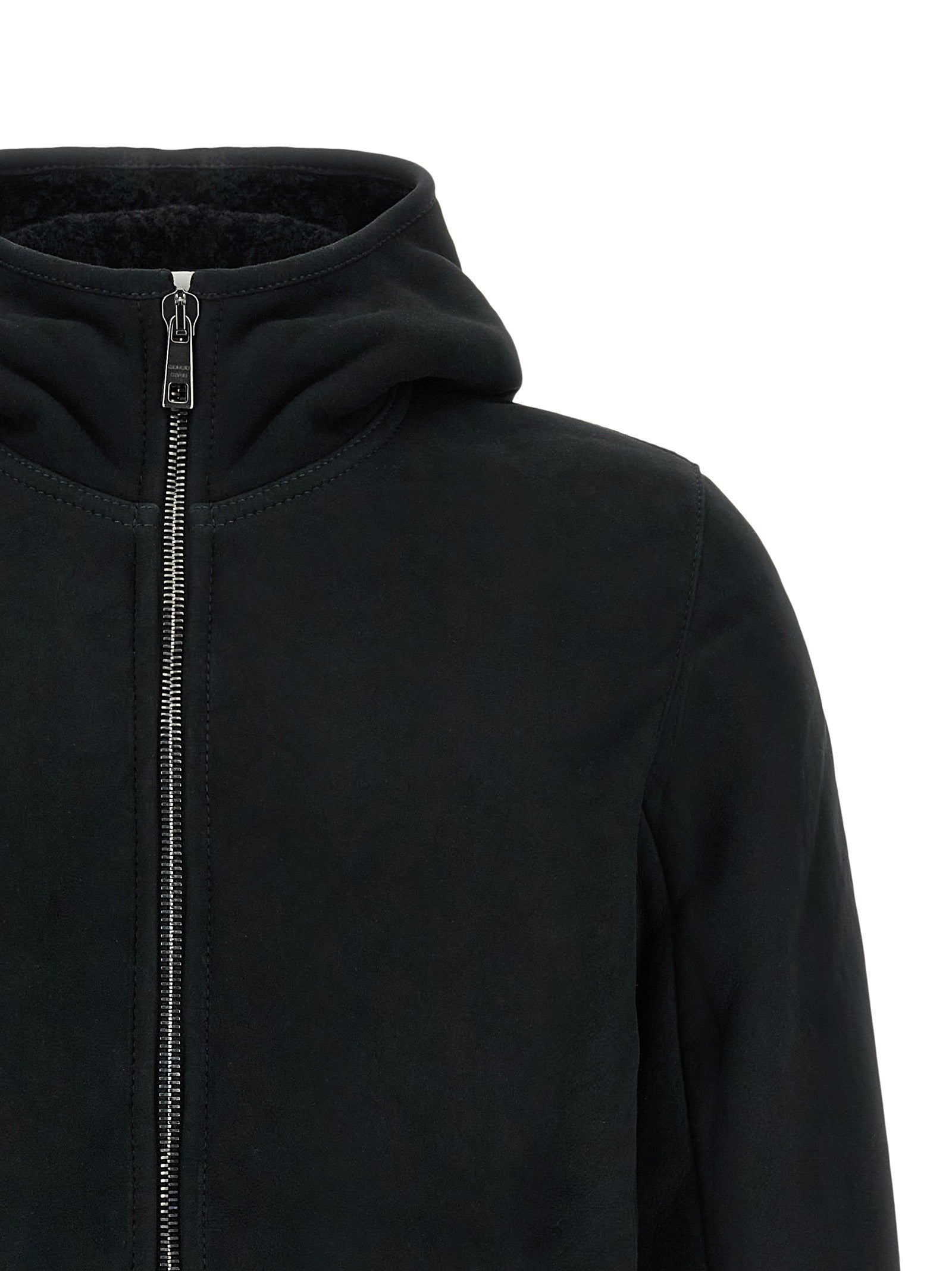 Giorgio Brato Velour Leather Hoodie Black