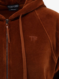 Tom Ford Women's Velvet Zip up Hoodie Brown, view 3