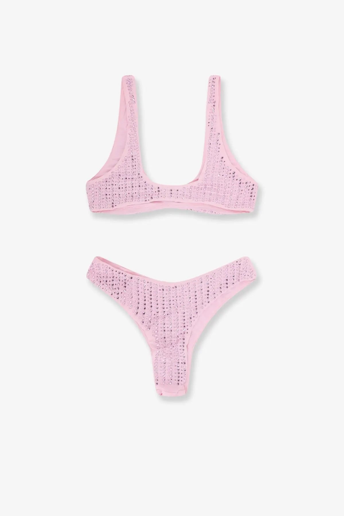 Venuja women’s pink nylon crochet bikini set with delicate openwork pattern featuring strass detailing