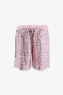Venuja women’s crystal boxer red pink shorts with textured woven pattern and elastic waistband