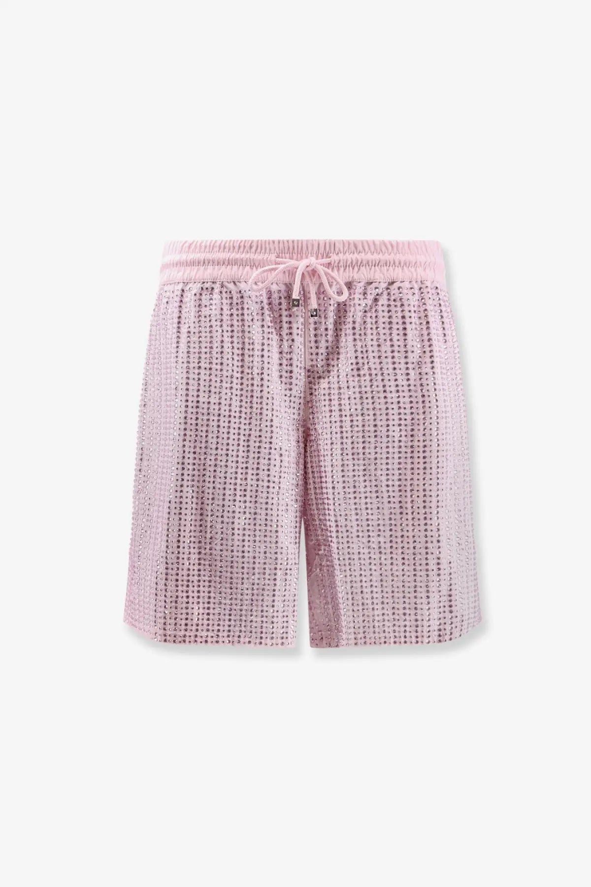 Pink waffle knit crystal boxer shorts with matching drawstring waistband by venuja in red
