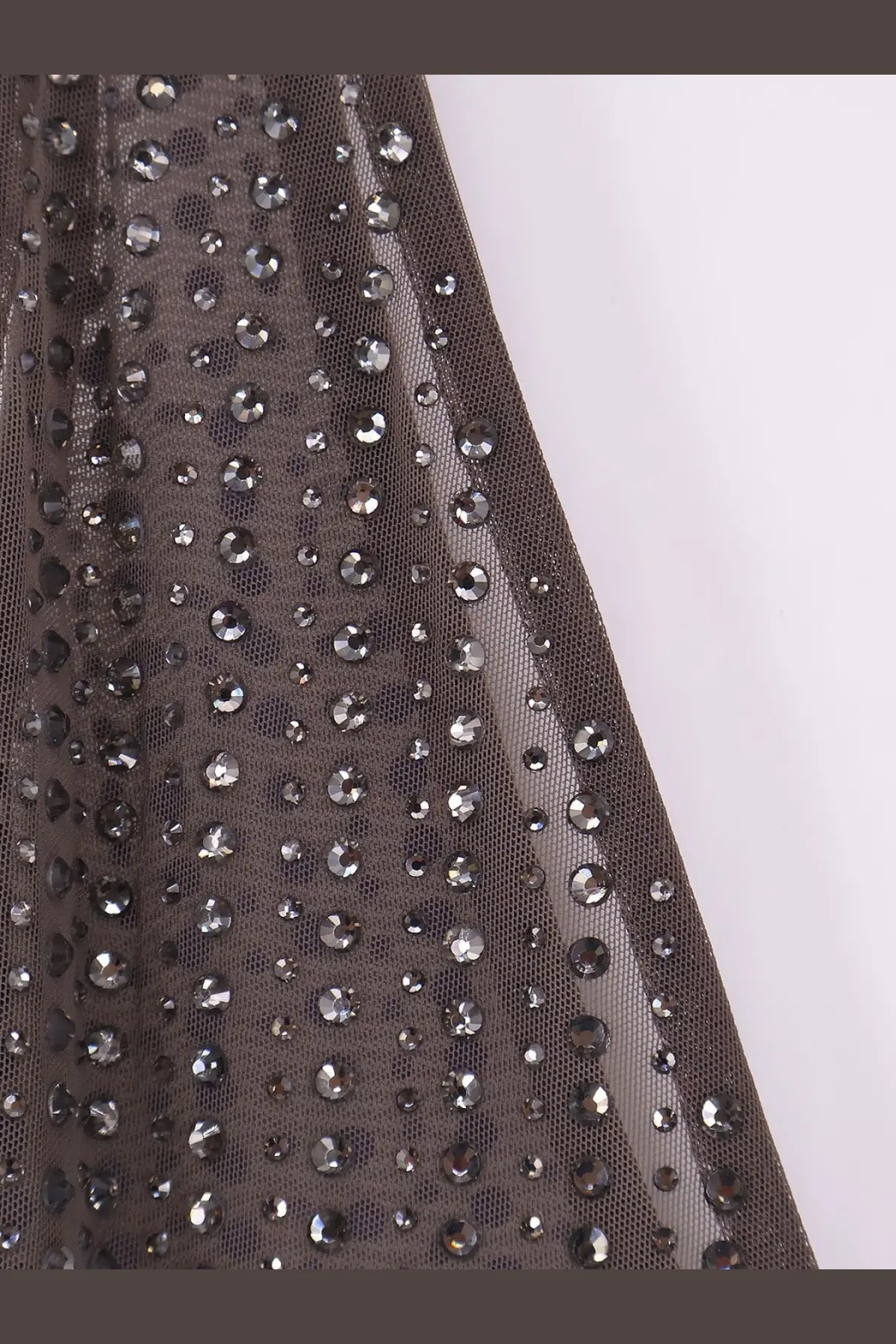 Venuja women’s crystal short dress eiffel with sheer dark gray mesh fabric and sparkling silver rhinestones
