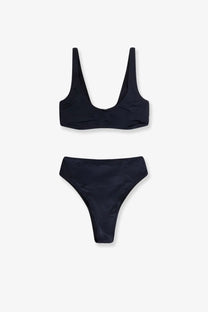 Venuja women’s black high-waisted nylon bikini set with sleek minimalist design for stylish swimwear
