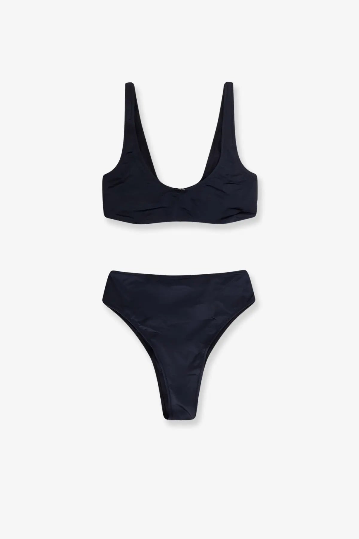Black high-waisted bikini set in nylon with sleek minimalist design from Venuja women’s swimwear collection