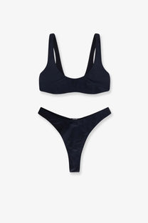 Venuja women’s nylon bikini in black with a sleek minimalist design and thin straps for a form-fitting look
