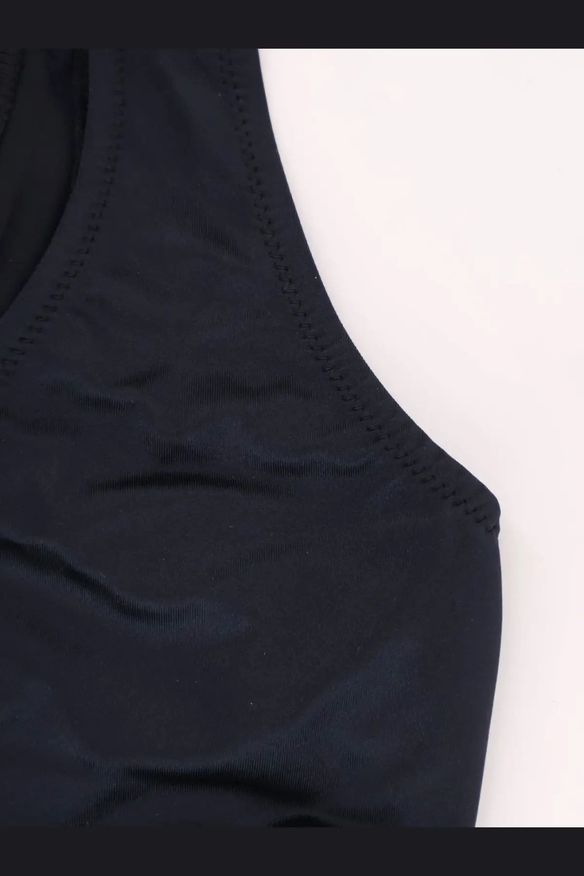 Venuja women’s black nylon bikini tank top with ribbed texture smooth stretchy fabric and stitched neckline