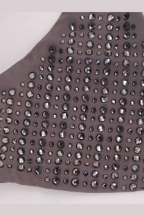 Venuja women’s nylon bikini EIFFEL in dark gray fabric with a dense pattern of sparkling black and silver rhinestones