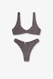 Venuja women’s nylon gray bikini set adorned with sparkling rhinestones on top and bottom pieces