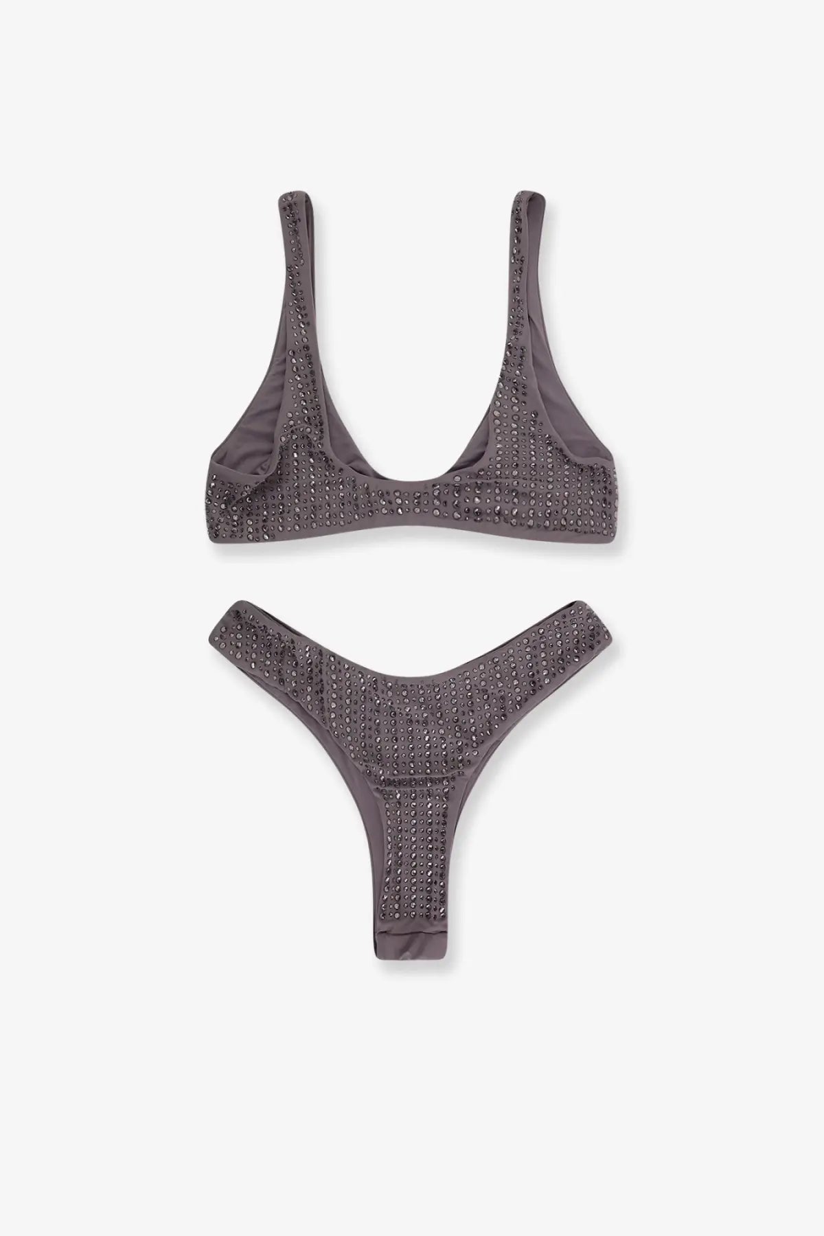 Gray nylon bikini set with sparkling rhinestone embellishments from venuja womens nylon bikini eiffel collection