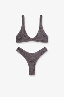 Gray nylon bikini set with sparkling rhinestone embellishments from venuja womens nylon bikini eiffel collection