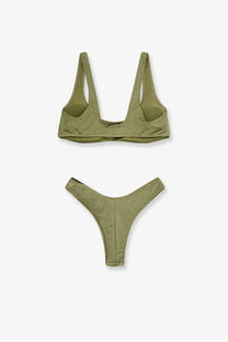 Olive green high-cut nylon bikini set by venuja womens swimwear perfect for beach and pool wear