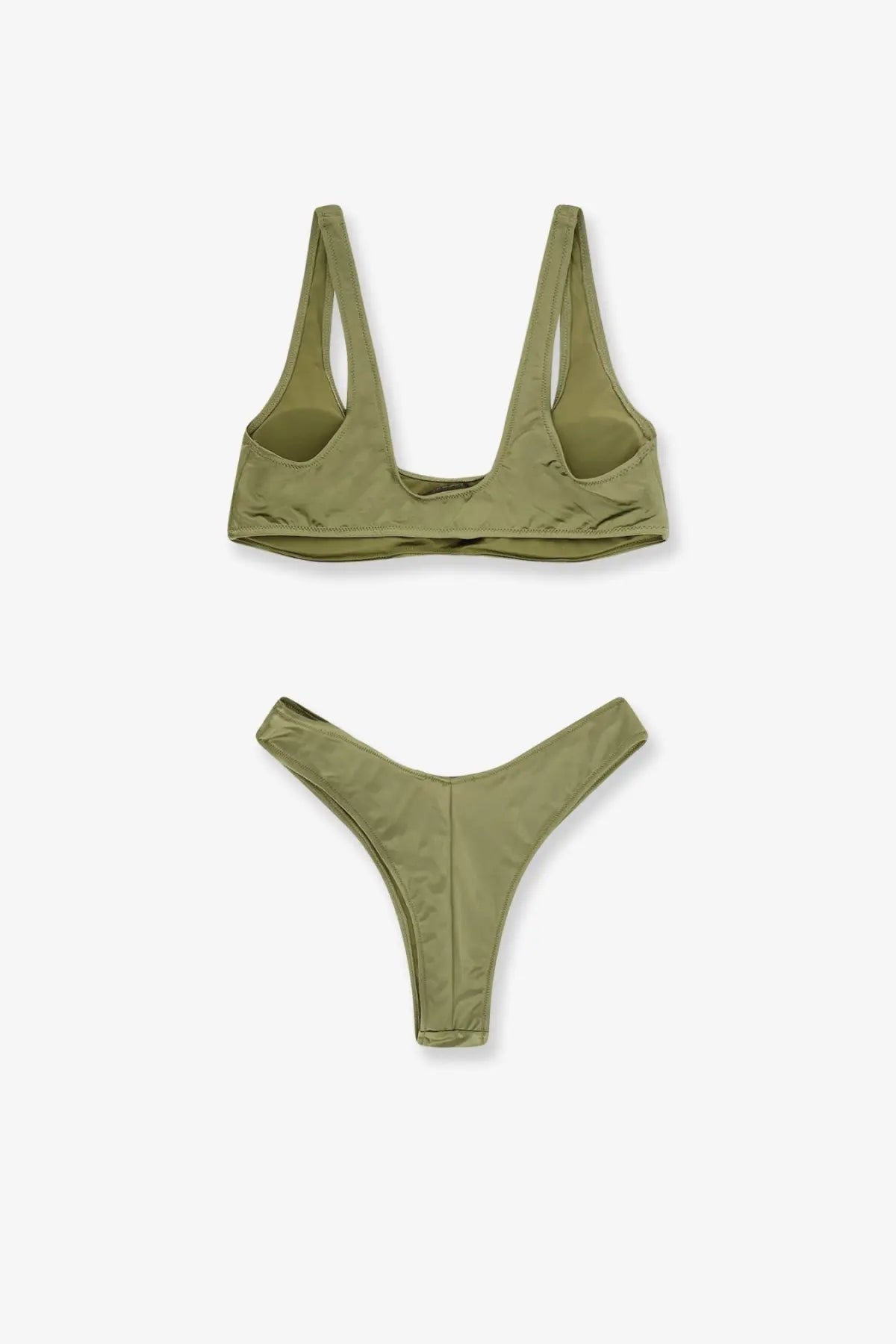 Olive green high-cut nylon bikini set from venuja womens collection perfect for beachwear and swimming