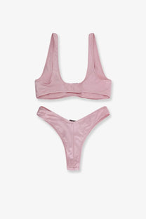 Venuja women’s nylon bikini pale in sleek satin finish pink with modern cut and thin straps