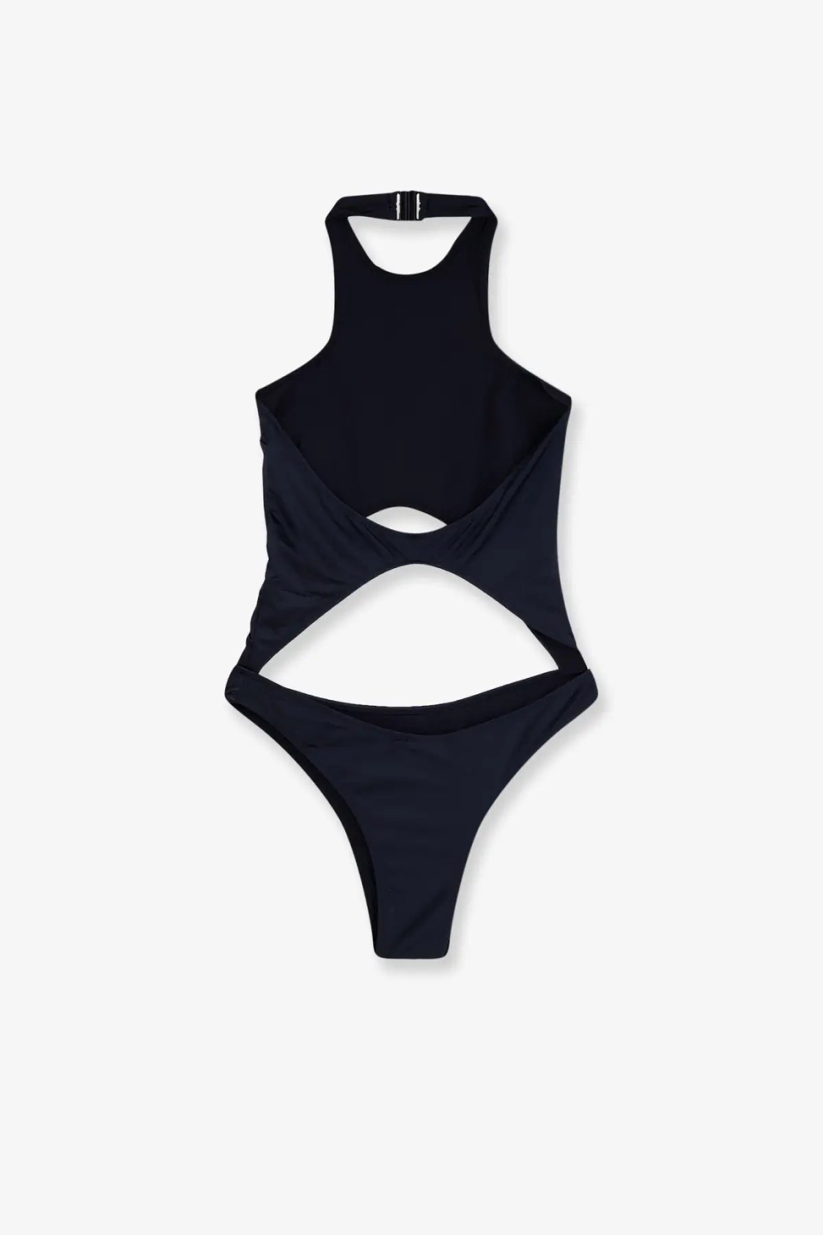 Venuja women’s black nylon one-piece swimsuit with halter neckline and cutout details for stylish swimwear