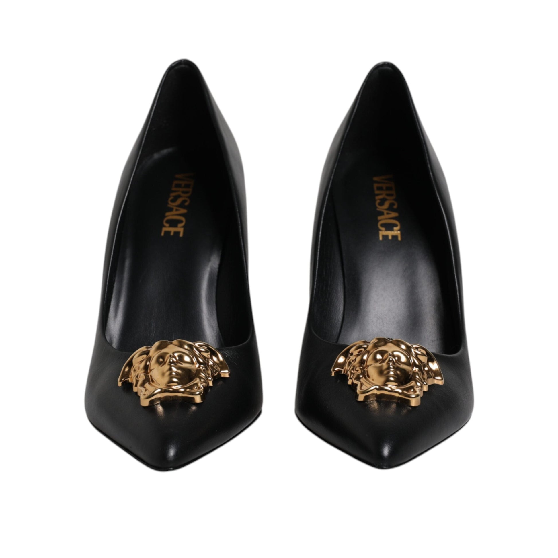 Versace - Versace Black Leather Logo Plaque High Heels Pumps Shoes