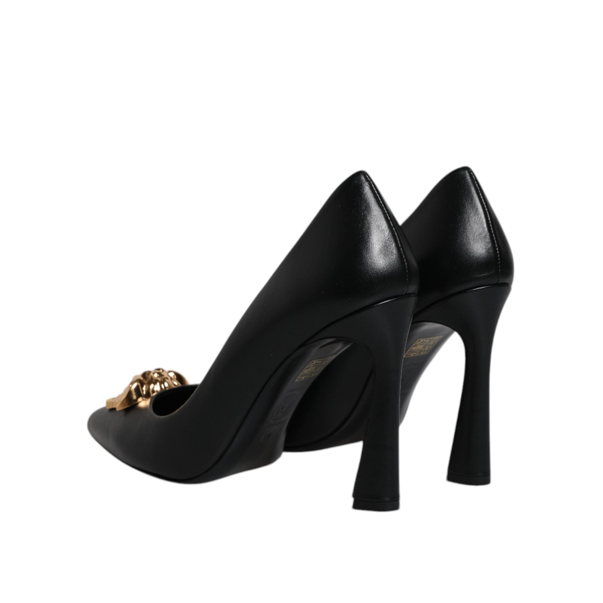 Versace - Versace Black Leather Logo Plaque High Heels Pumps Shoes