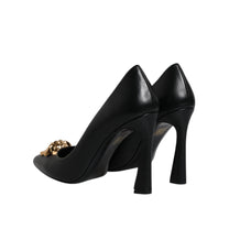 Versace - Versace Black Leather Logo Plaque High Heels Pumps Shoes