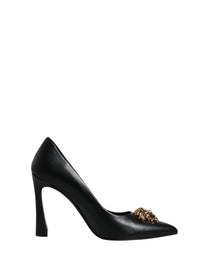 Versace - Versace Black Leather Logo Plaque High Heels Pumps Shoes