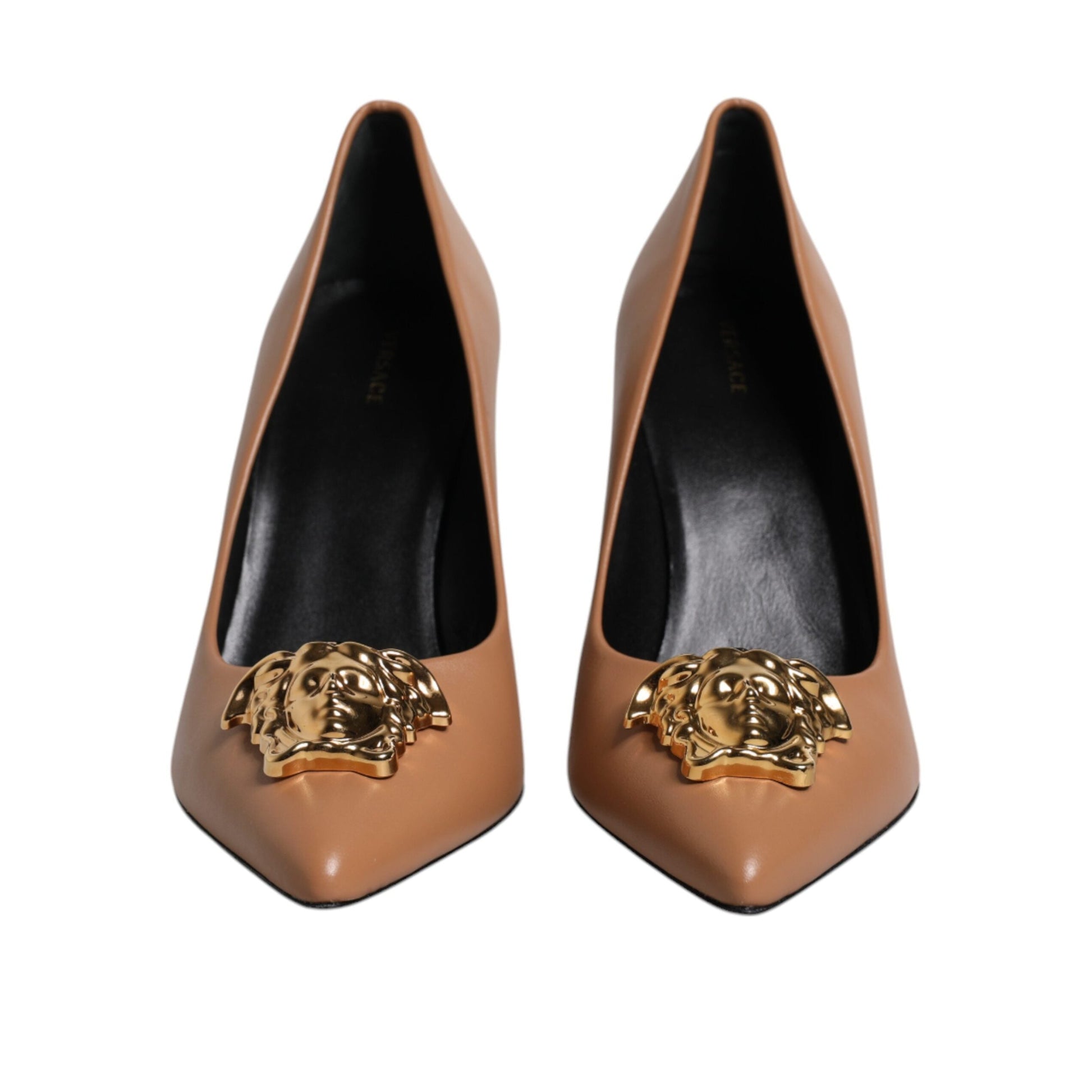 Versace - Versace Brown Leather Logo Plaque High Heels Pumps Shoes