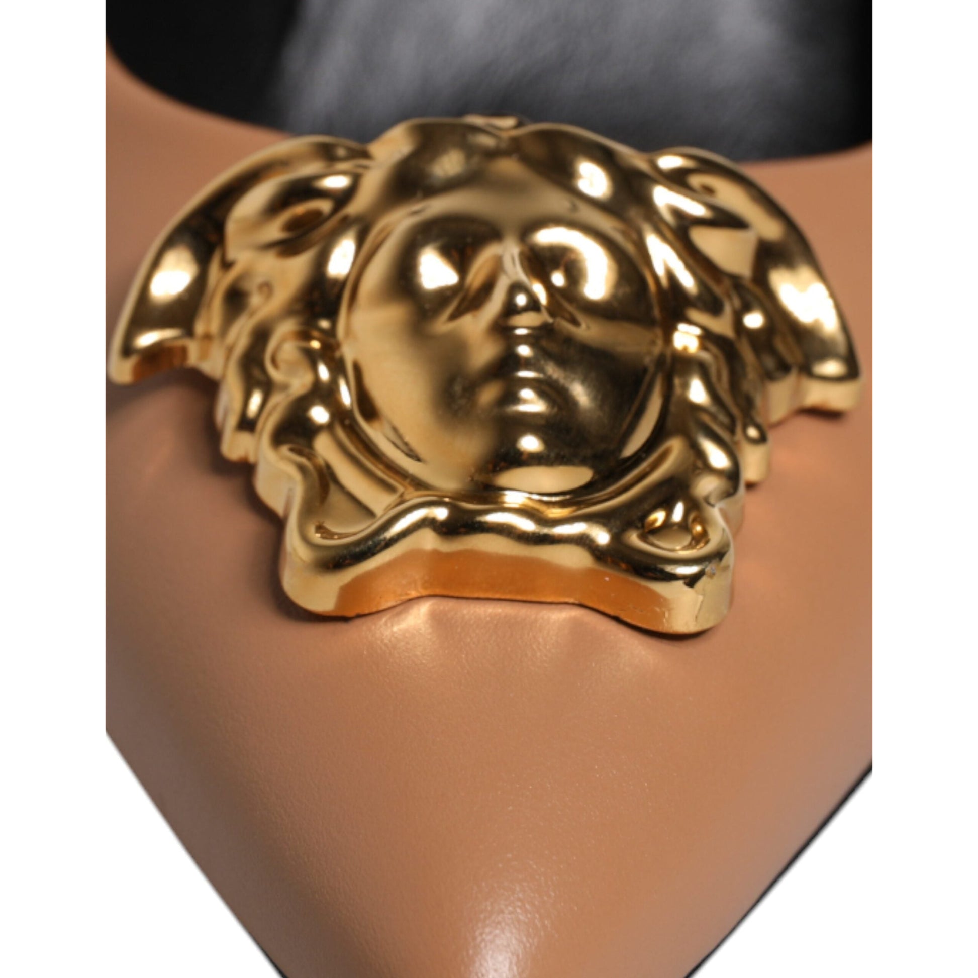 Versace - Versace Brown Leather Logo Plaque High Heels Pumps Shoes