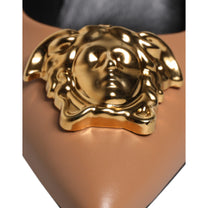 Versace - Versace Brown Leather Logo Plaque High Heels Pumps Shoes