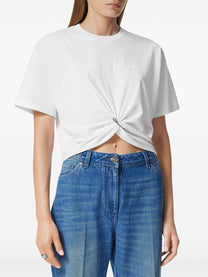 Versace - Versace logo-embroidered T-shirt in white - Topwear