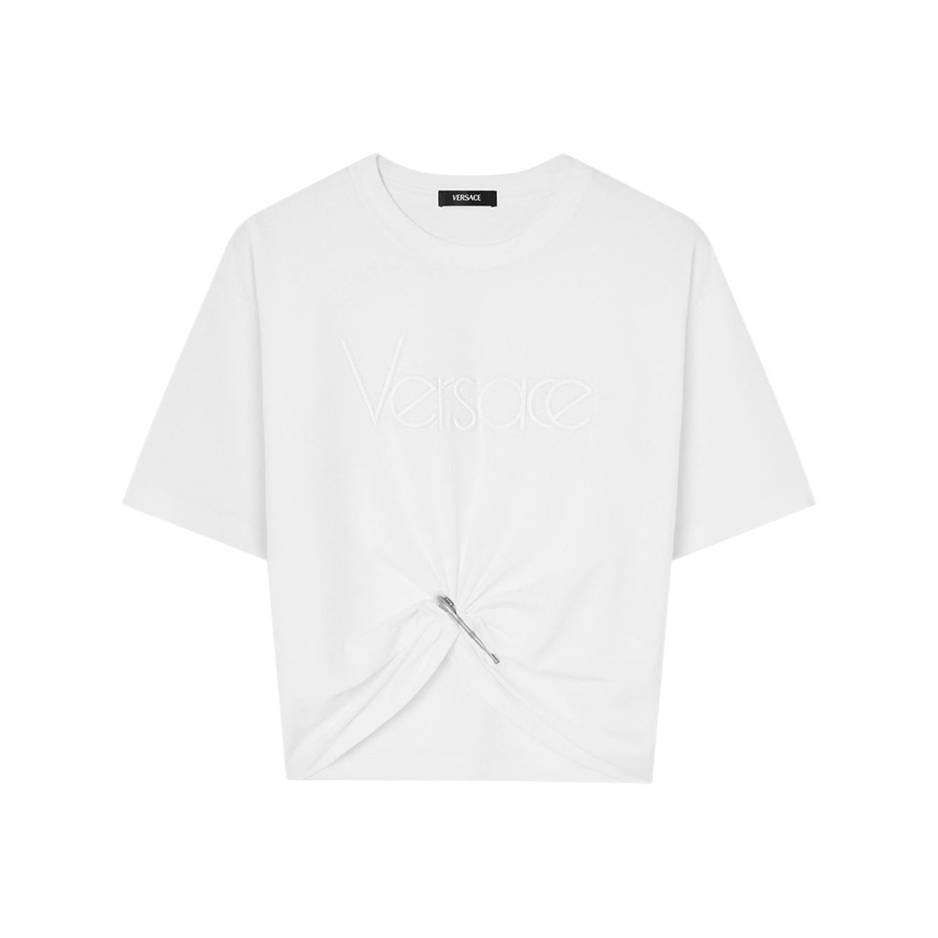 Versace - Versace logo-embroidered T-shirt in white - Topwear