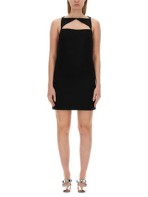 Versace - Versace Wool Blend Straight Mini Dress With Cut Out - Women’s Clothing