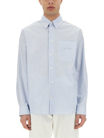 Versace - Versace Striped Shirt With Silk Printed Insert - Men’s Tops