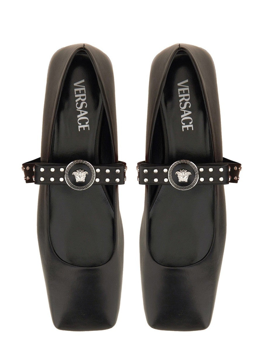 Versace - Versace Ballerina ’Gianni’ Ribbon With Studs - Women’s Shoes