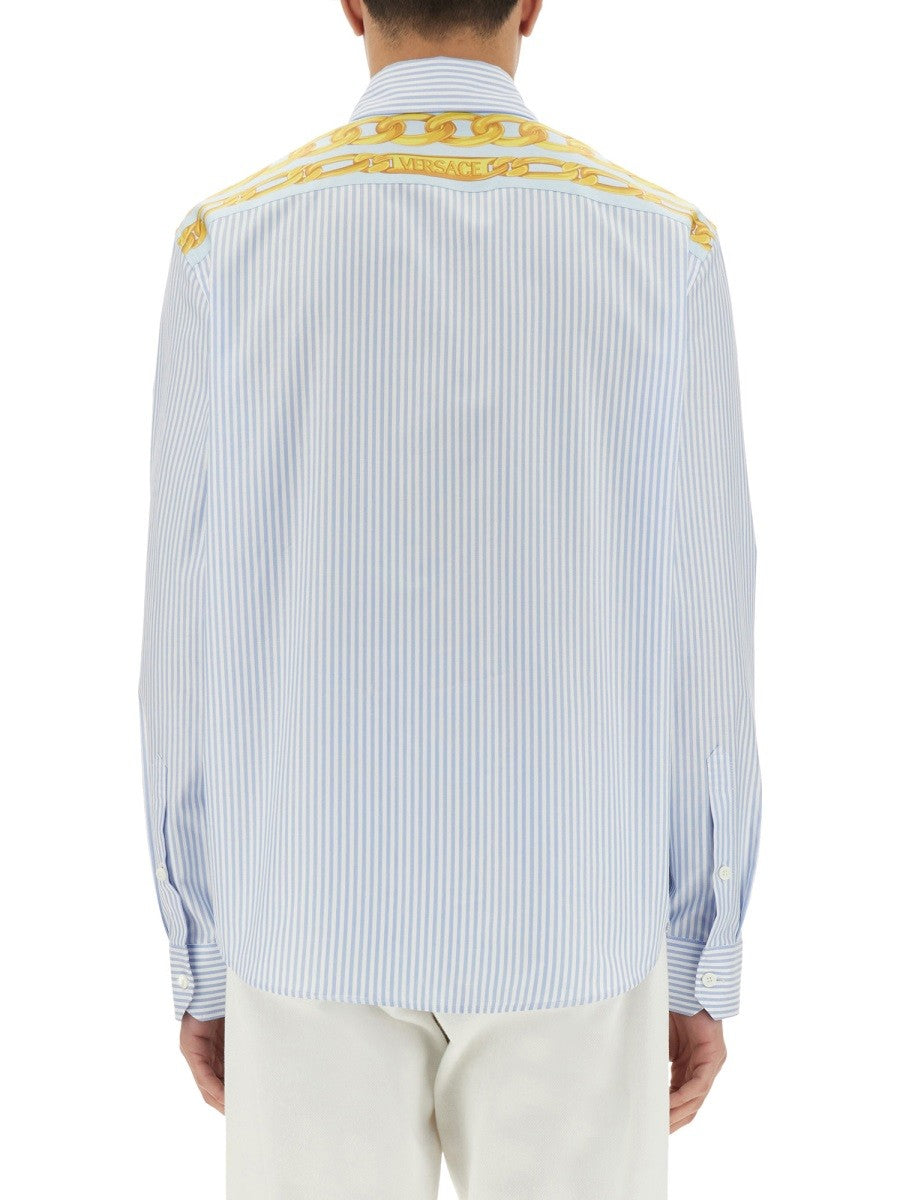 Versace - Versace Striped Shirt With Silk Printed Insert - Men’s Tops