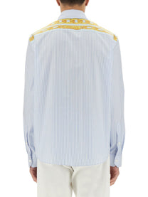 Versace - Versace Striped Shirt With Silk Printed Insert - Men’s Tops