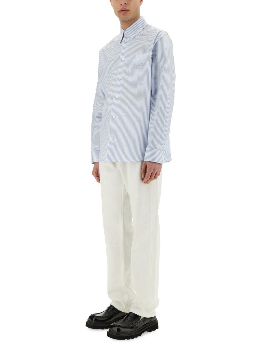 Versace - Versace Striped Shirt With Silk Printed Insert - Men’s Tops