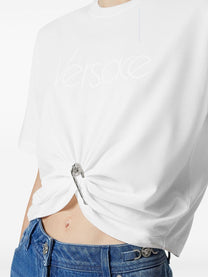 Versace - Versace logo-embroidered T-shirt in white - Topwear