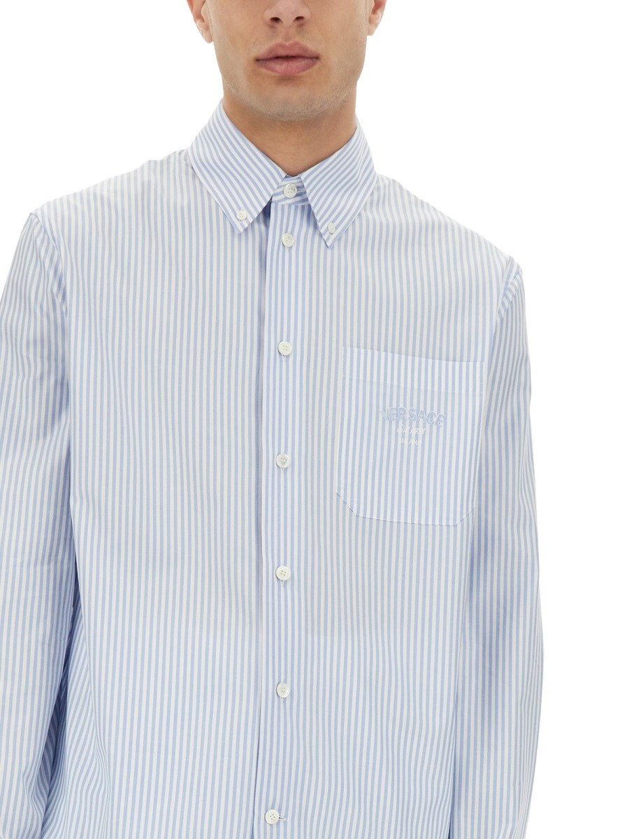 Versace - Versace Striped Shirt With Silk Printed Insert - Men’s Tops