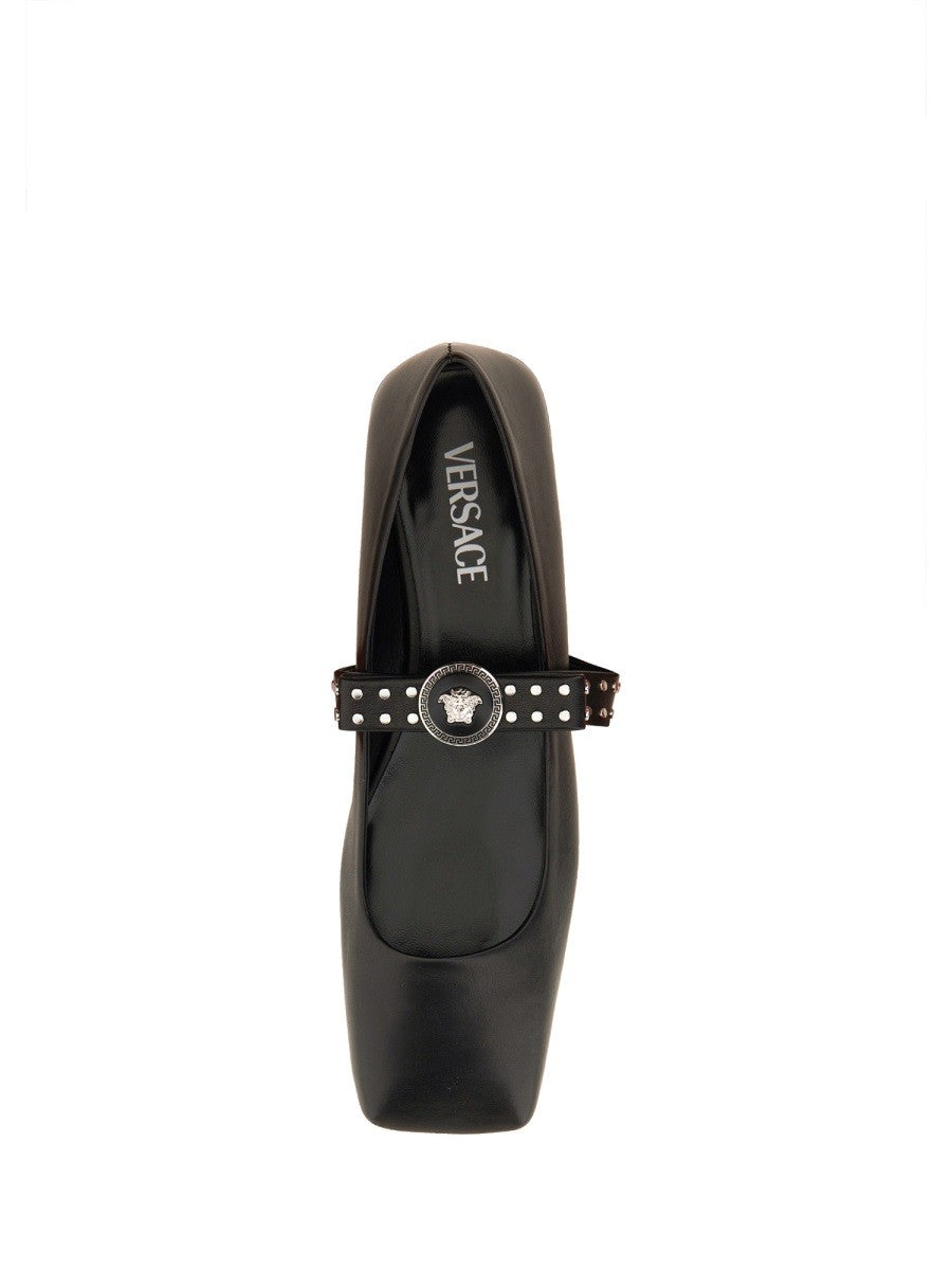 Versace - Versace Ballerina ’Gianni’ Ribbon With Studs - Women’s Shoes