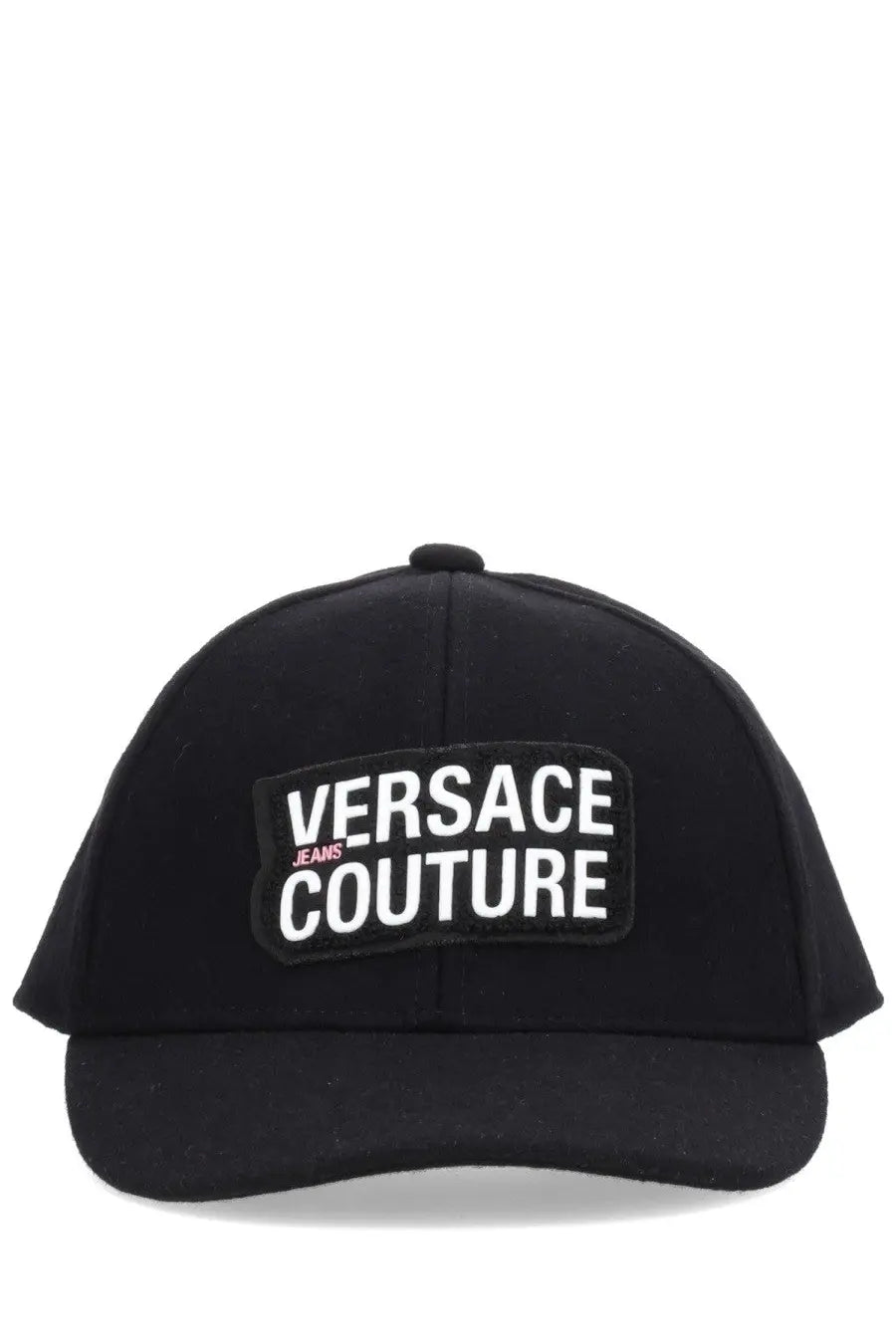 Versace Jeans Couture men’s black baseball cap with bold white embroidered patch logo on front