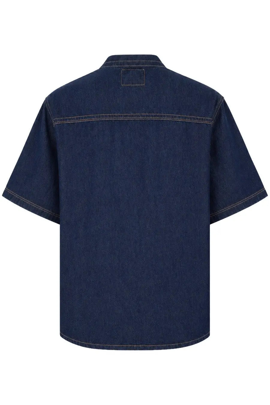 Versace Jeans Couture men’s dark blue denim short-sleeved shirt with light stitching and a collar