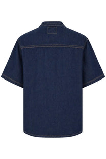 Versace Jeans Couture men’s dark blue denim short-sleeved shirt with light stitching and a collar