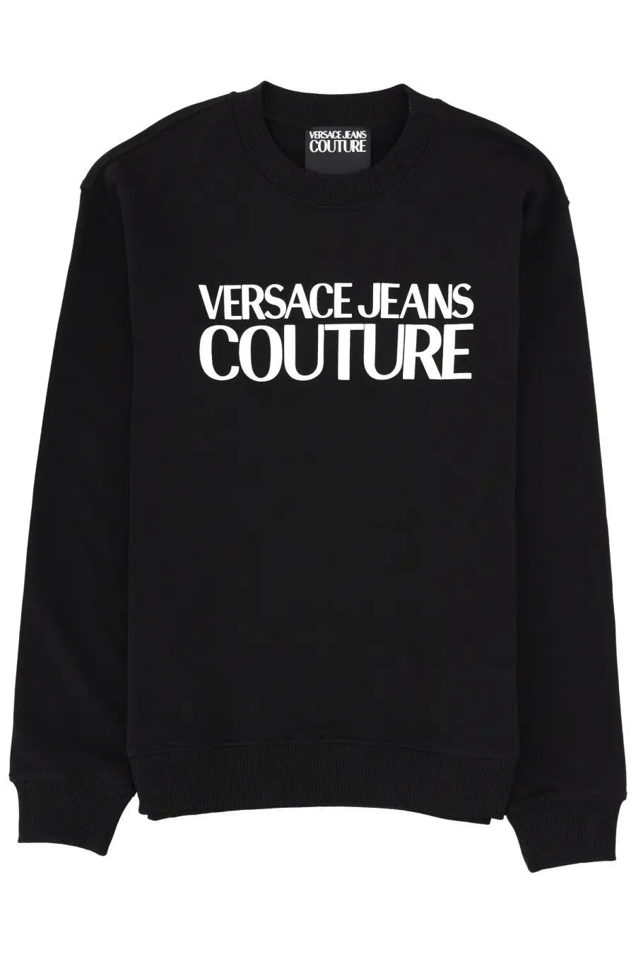 Versace Jeans Couture men’s black sweatshirt with bold white lettering across the chest in cotton blend fabric