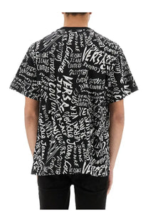 Versace Jeans Couture men’s black short-sleeved t-shirt with bold white graffiti-style logomania print