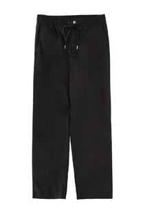 Versace jeans couture men’s black drawstring trousers with sleek straight-leg cut and subtle sheen