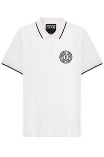 Versace Jeans Couture men’s white polo shirt with black trim and embroidered logo on front