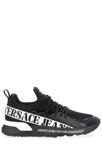 Versace Jeans Couture men’s sneaker con black with bold white logo stripe and mesh upper for stylish casual wear