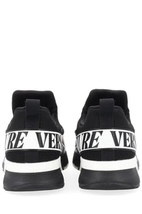 Versace jeans couture men’s sneaker con black featuring bold white branding with a sleek modern design