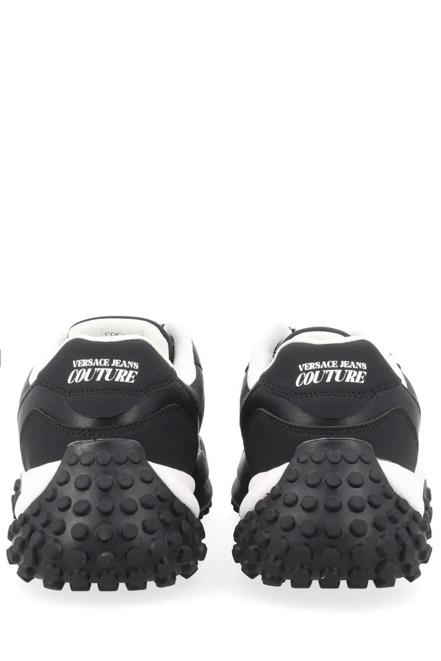 Versace Jeans Couture men’s black and white sneaker with textured bumpy rubber sole for casual wear