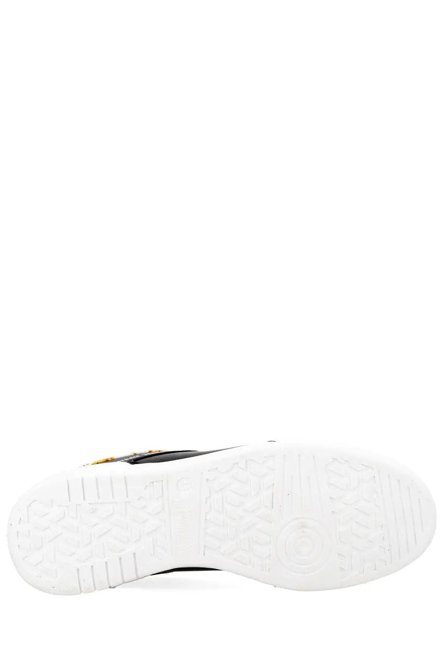 Black high-top Versace Jeans Couture men’s sneaker with white rubber sole and gold-tone zipper detail