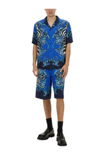 Versace jeans couture men’s blue viscose shorts with blue and navy floral patterned short-sleeved shirt